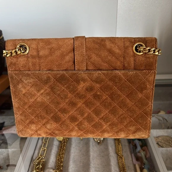 YSL Yves Saint Laurent Brown Suede Quilted Medium Envelope Handbag - Picture 7 of 16